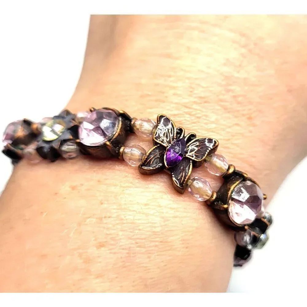 Avon SH Copper Beaded Butterfly Bracelet 6in